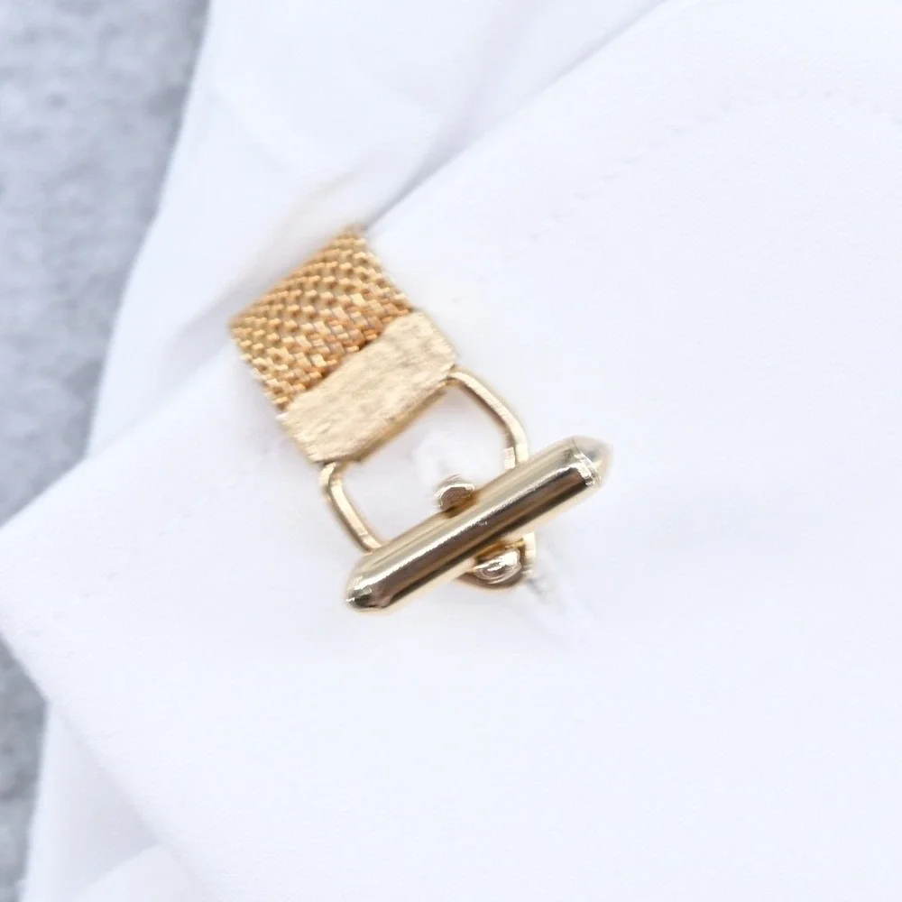 Vintage Gold Mesh Wrap Cufflinks Faux Jade Square Excellent Retro 70s Luxe